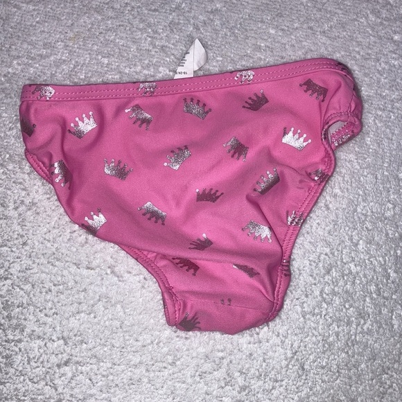 Nwot pink princess silver crowns long sleeve rashguard and bikini bottoms 18/24m - Picture 5 of 7